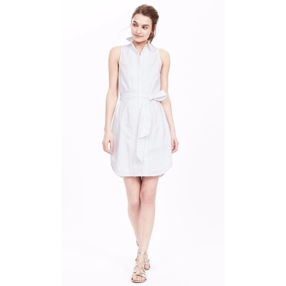 Banana Republic White Oxford Shirtdress Sleeveless‎ Preppy Office Siren Size 0P